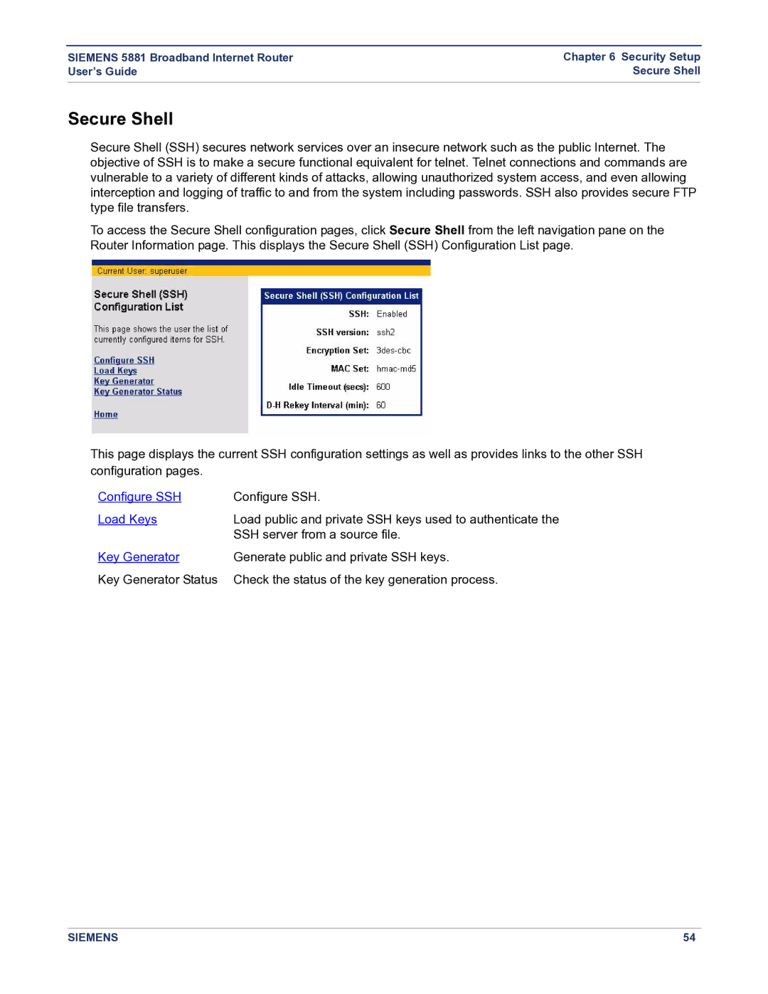 Siemens 5881 manual Secure Shell, Key Generator 