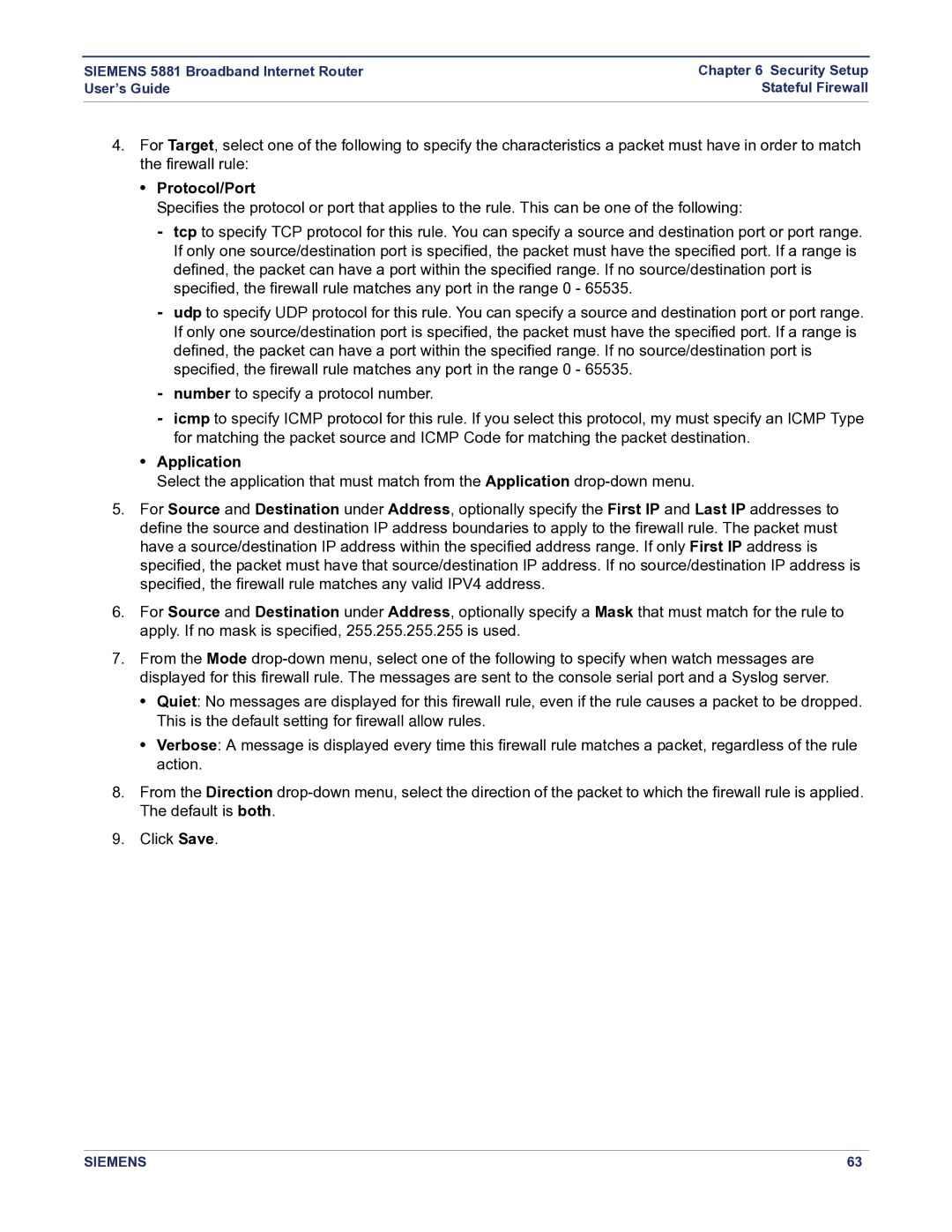 Siemens 5881 manual Protocol/Port, Application 