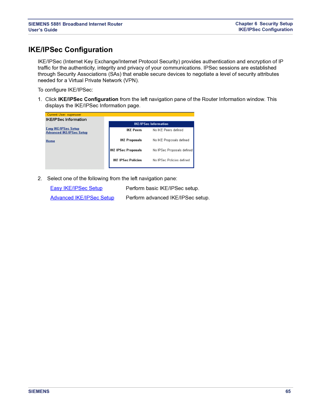 Siemens 5881 manual IKE/IPSec Configuration 