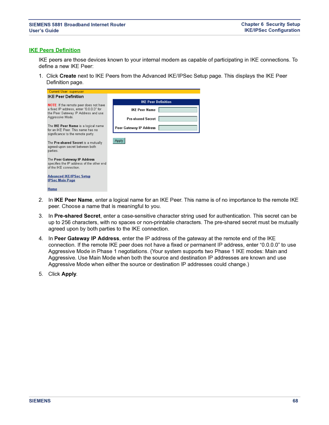 Siemens 5881 manual IKE Peers Definition 