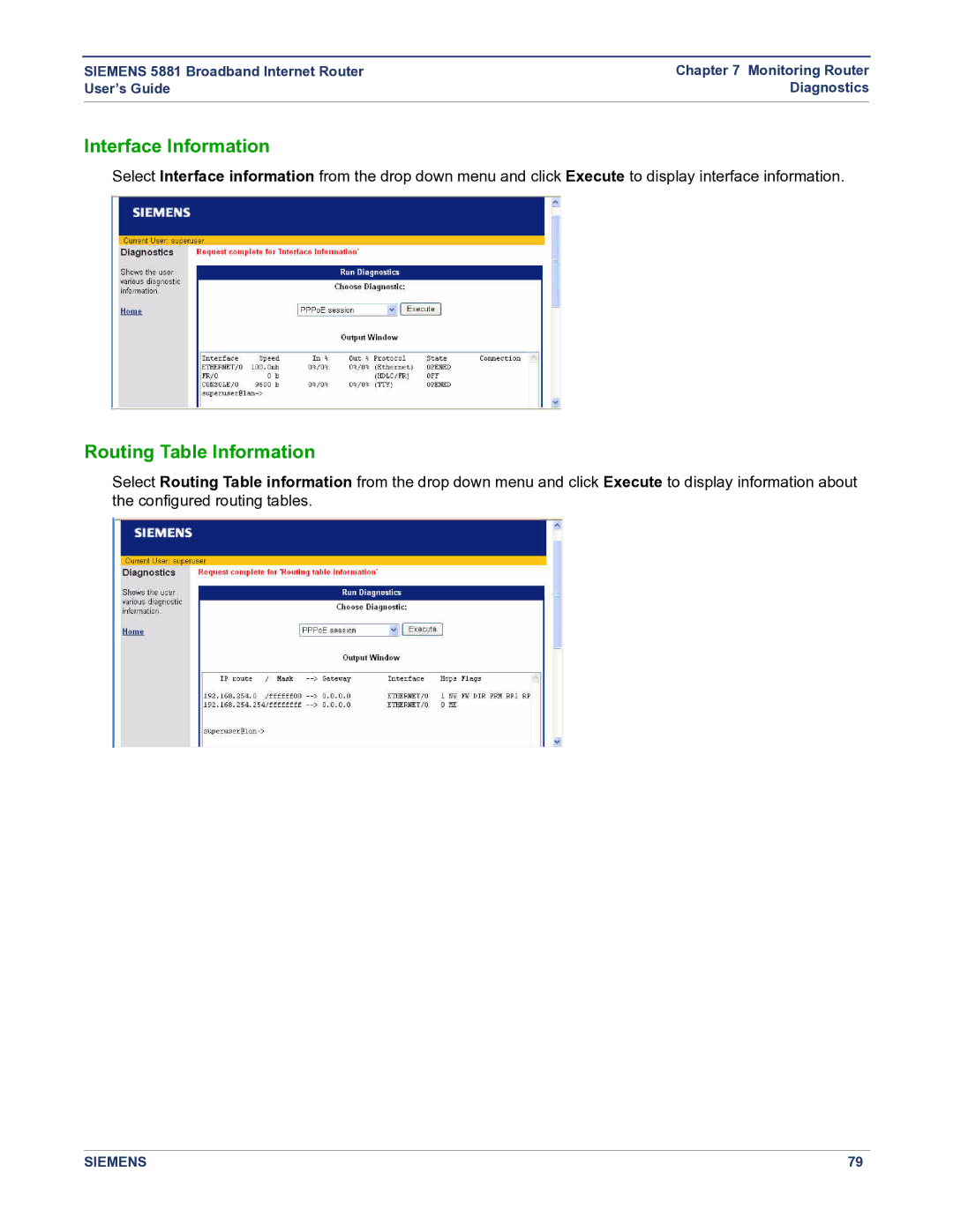 Siemens 5881 manual Interface Information, Routing Table Information 