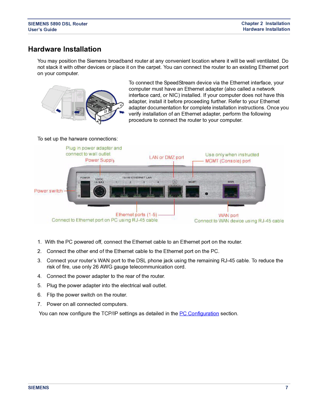 Siemens 5890 manual Hardware Installation 