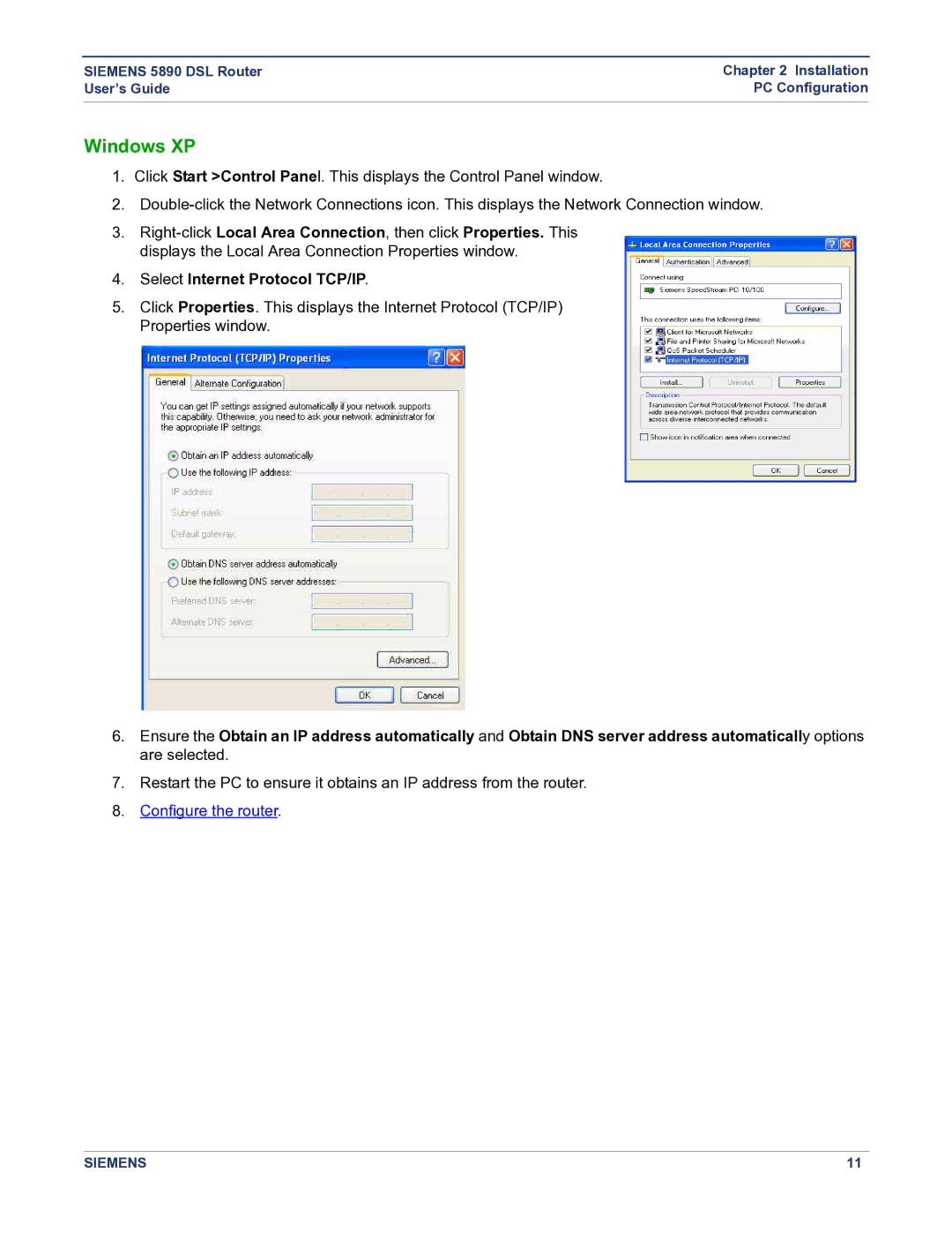 Siemens 5890 manual Windows XP 