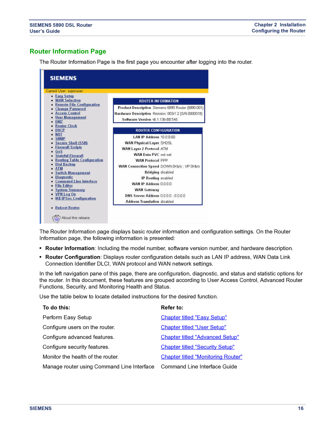 Siemens 5890 manual Router Information, To do this Refer to 