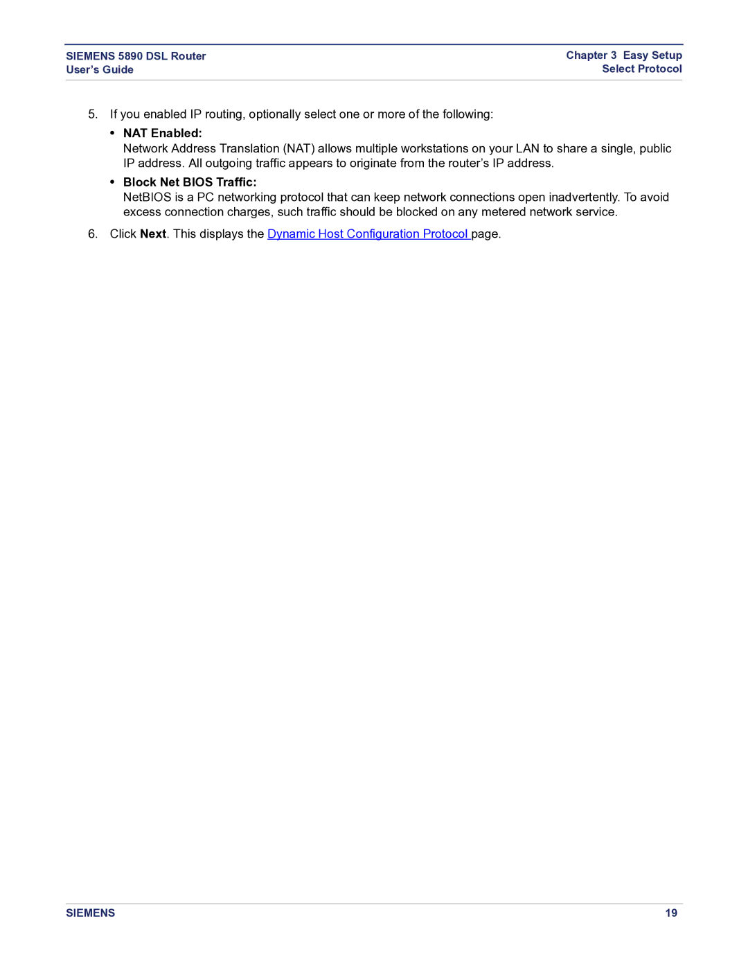 Siemens 5890 manual NAT Enabled, Block Net Bios Traffic 