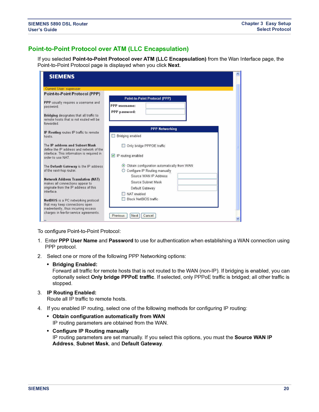 Siemens 5890 manual Point-to-Point Protocol over ATM LLC Encapsulation 