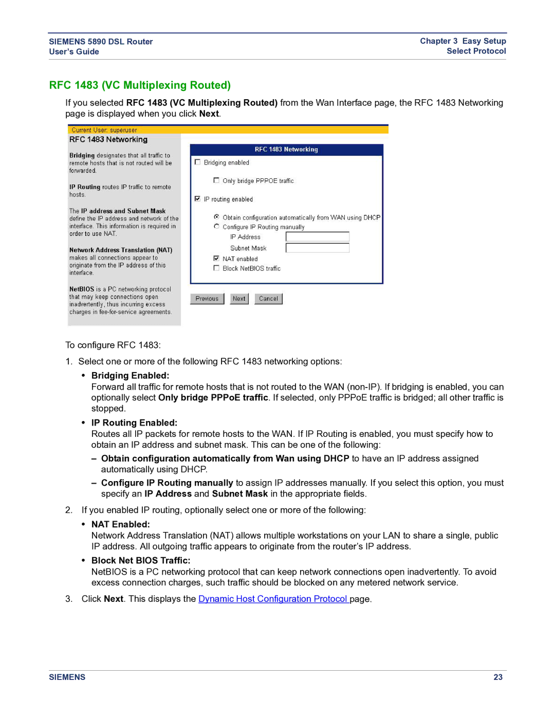 Siemens 5890 manual RFC 1483 VC Multiplexing Routed 