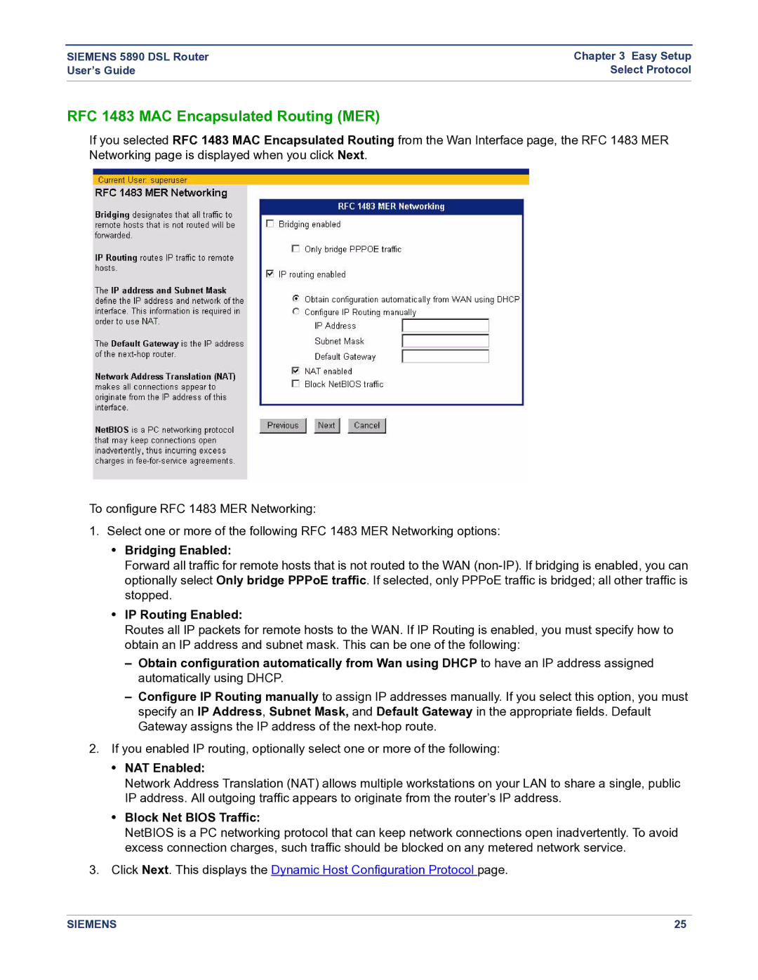 Siemens 5890 manual RFC 1483 MAC Encapsulated Routing MER 