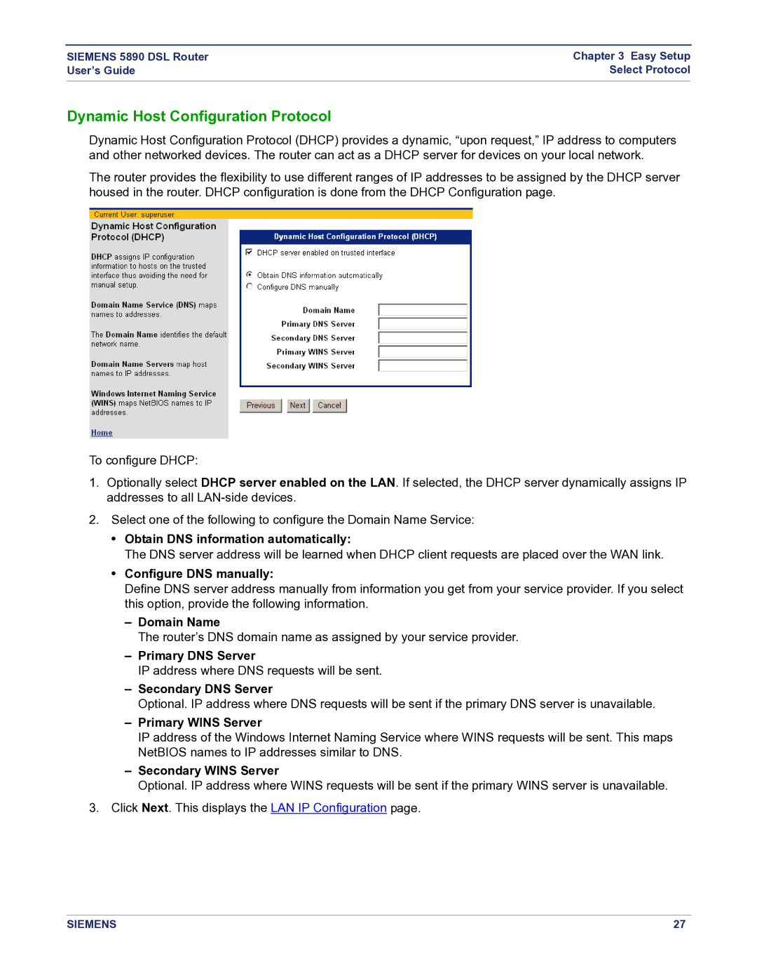 Siemens 5890 manual Dynamic Host Configuration Protocol 