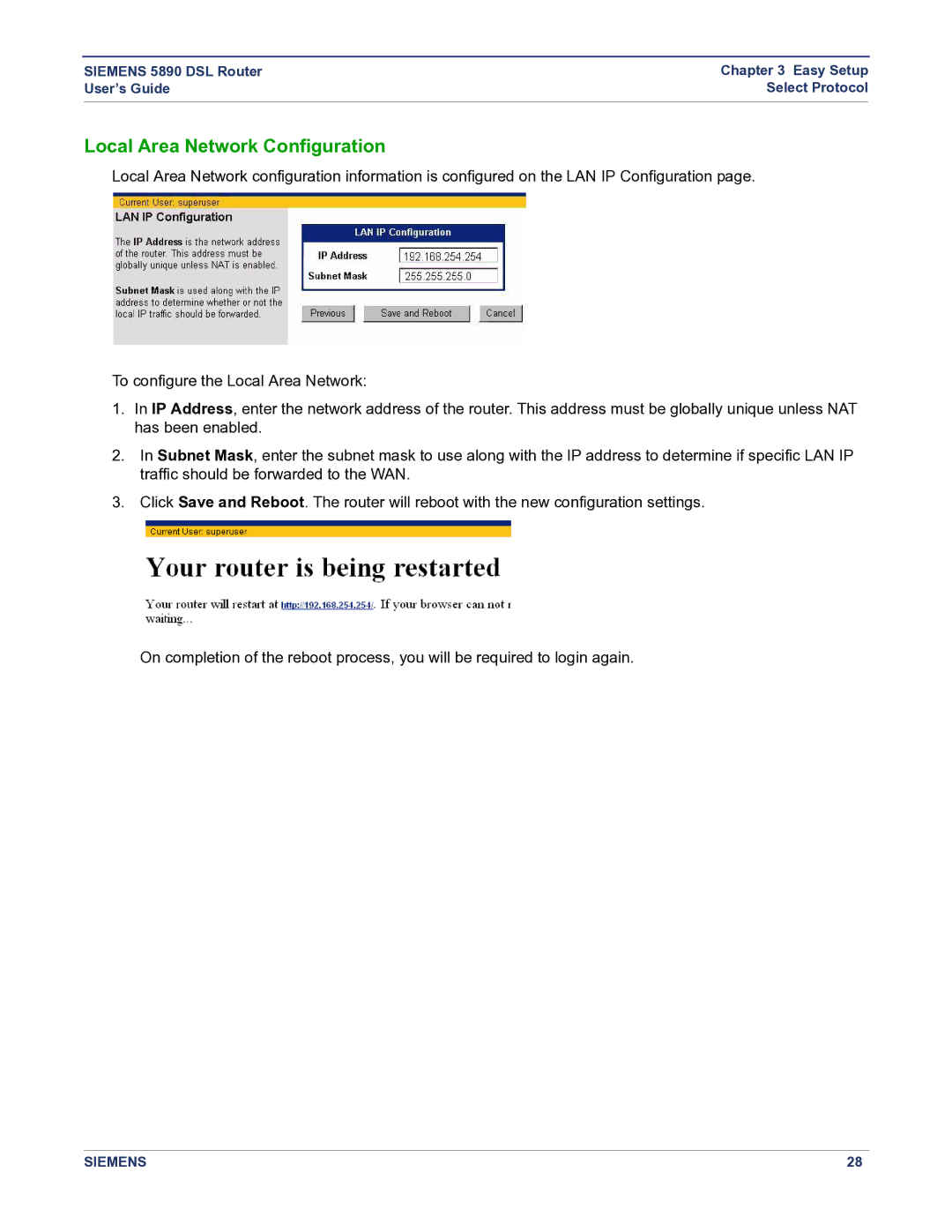 Siemens 5890 manual Local Area Network Configuration 