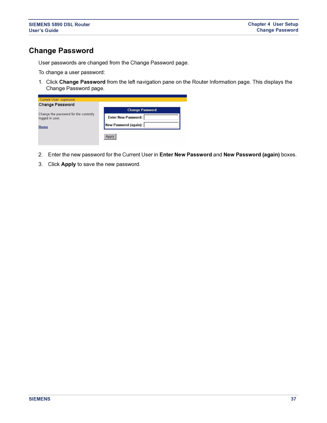 Siemens 5890 manual Change Password 