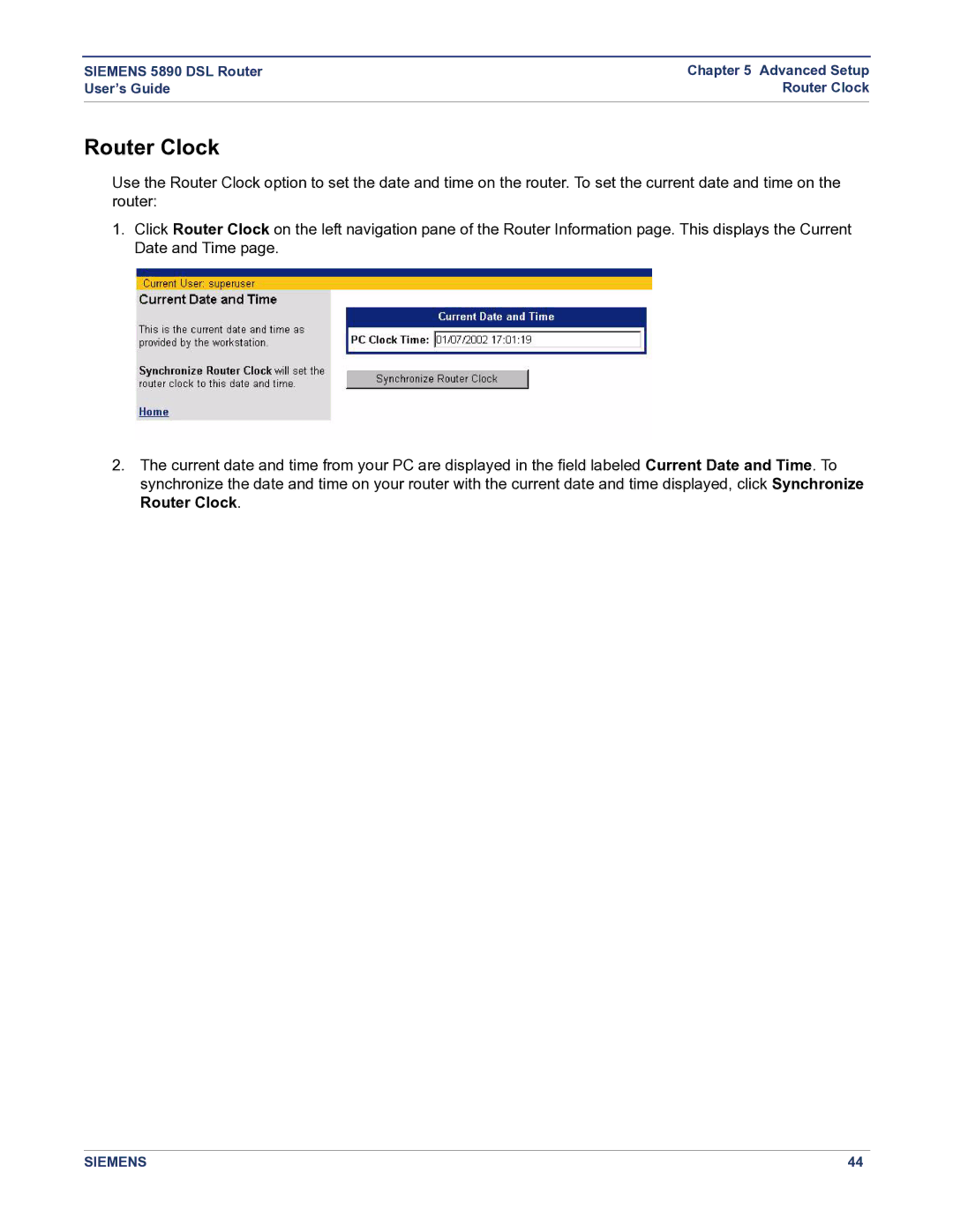 Siemens 5890 manual Router Clock 