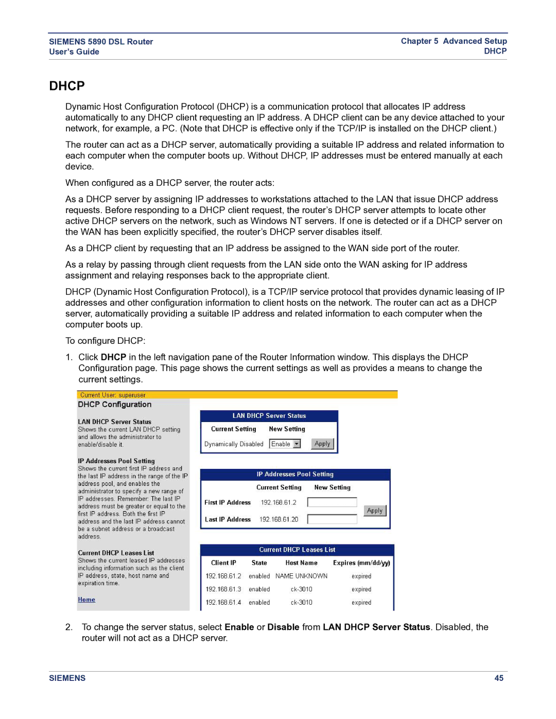 Siemens 5890 manual Dhcp 