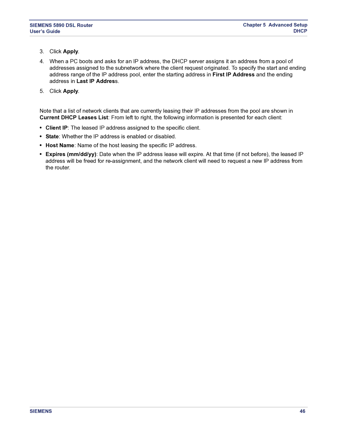 Siemens 5890 manual Dhcp 