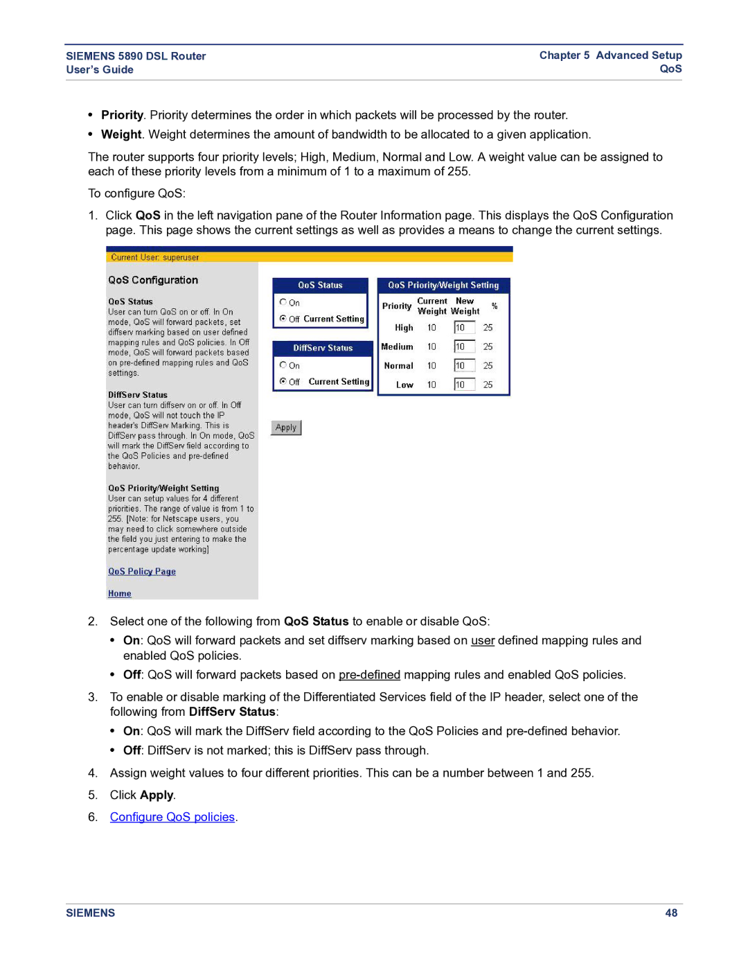 Siemens 5890 manual Configure QoS policies 