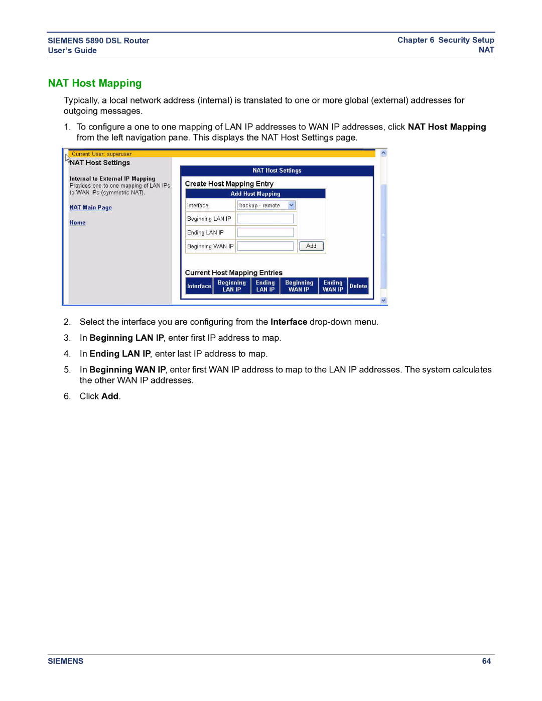 Siemens 5890 manual NAT Host Mapping 