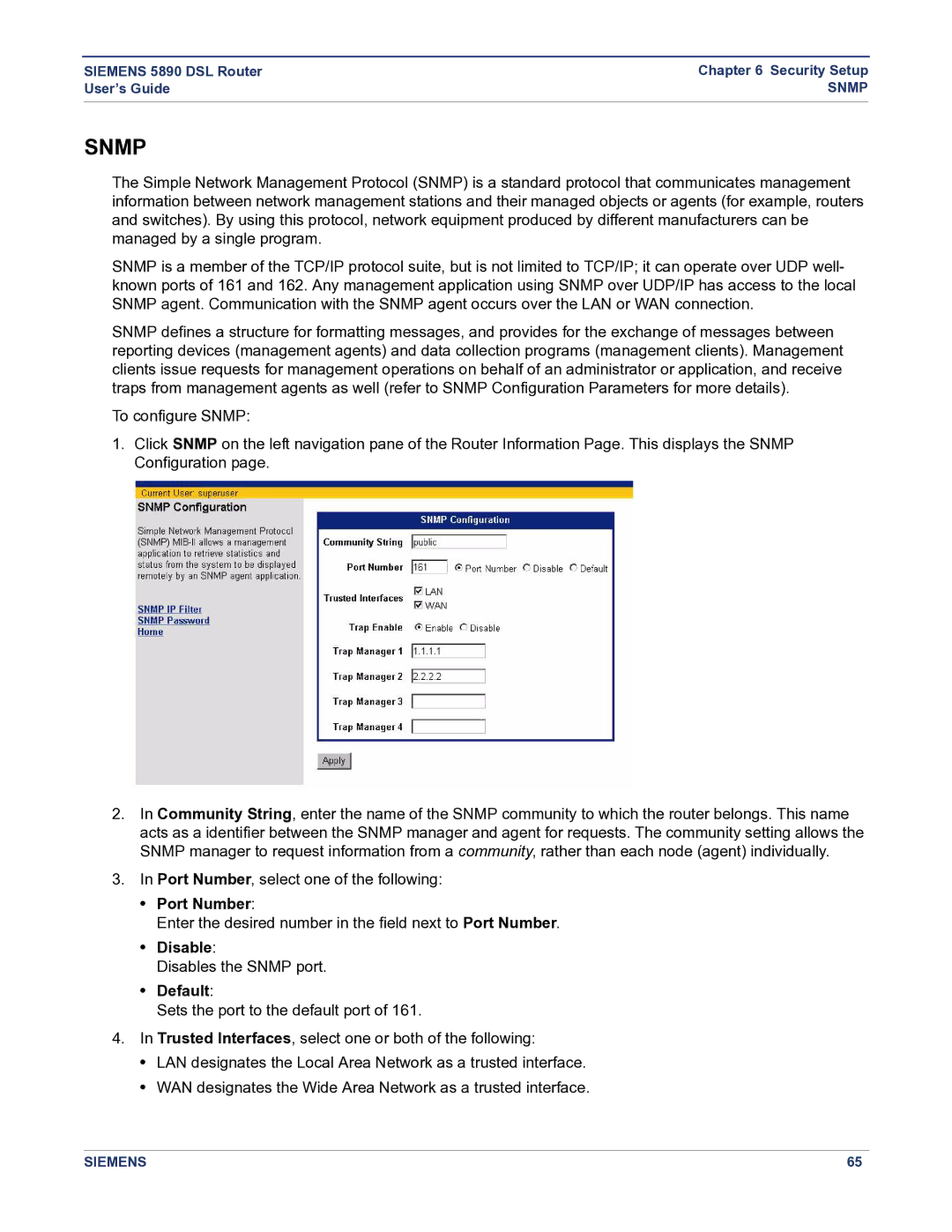 Siemens 5890 manual Port Number, Disable, Default 