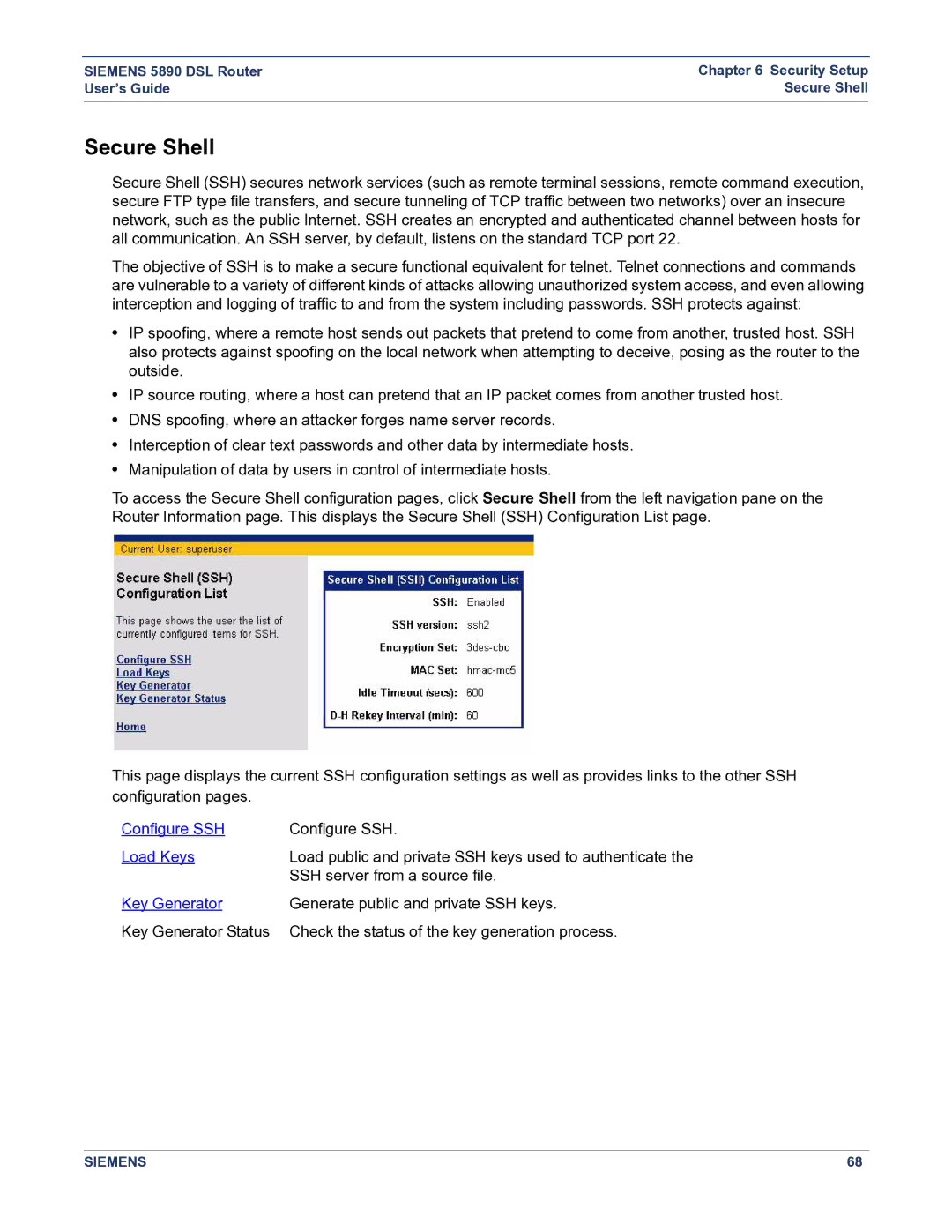 Siemens 5890 manual Secure Shell, Key Generator 