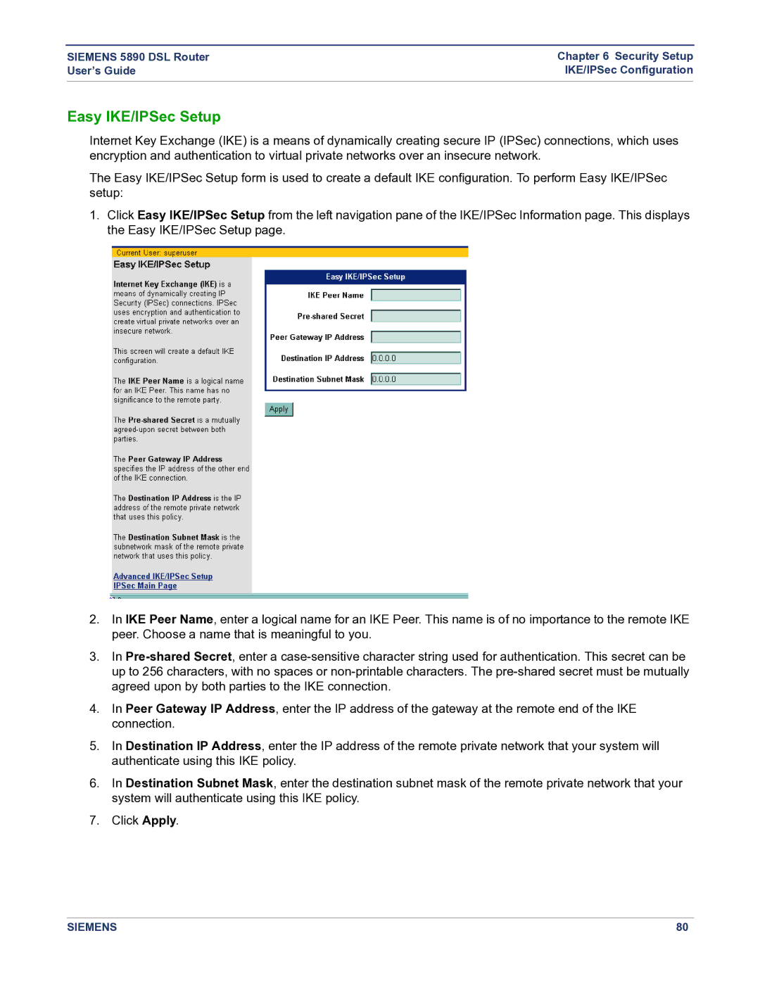 Siemens 5890 manual Easy IKE/IPSec Setup 