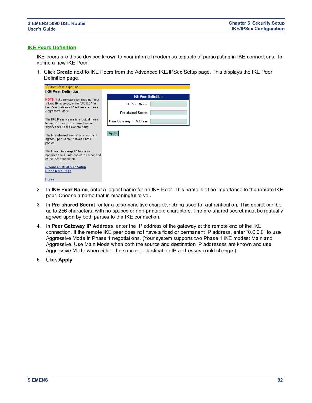 Siemens 5890 manual IKE Peers Definition 