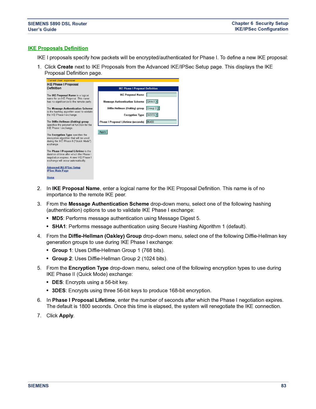 Siemens 5890 manual IKE Proposals Definition 