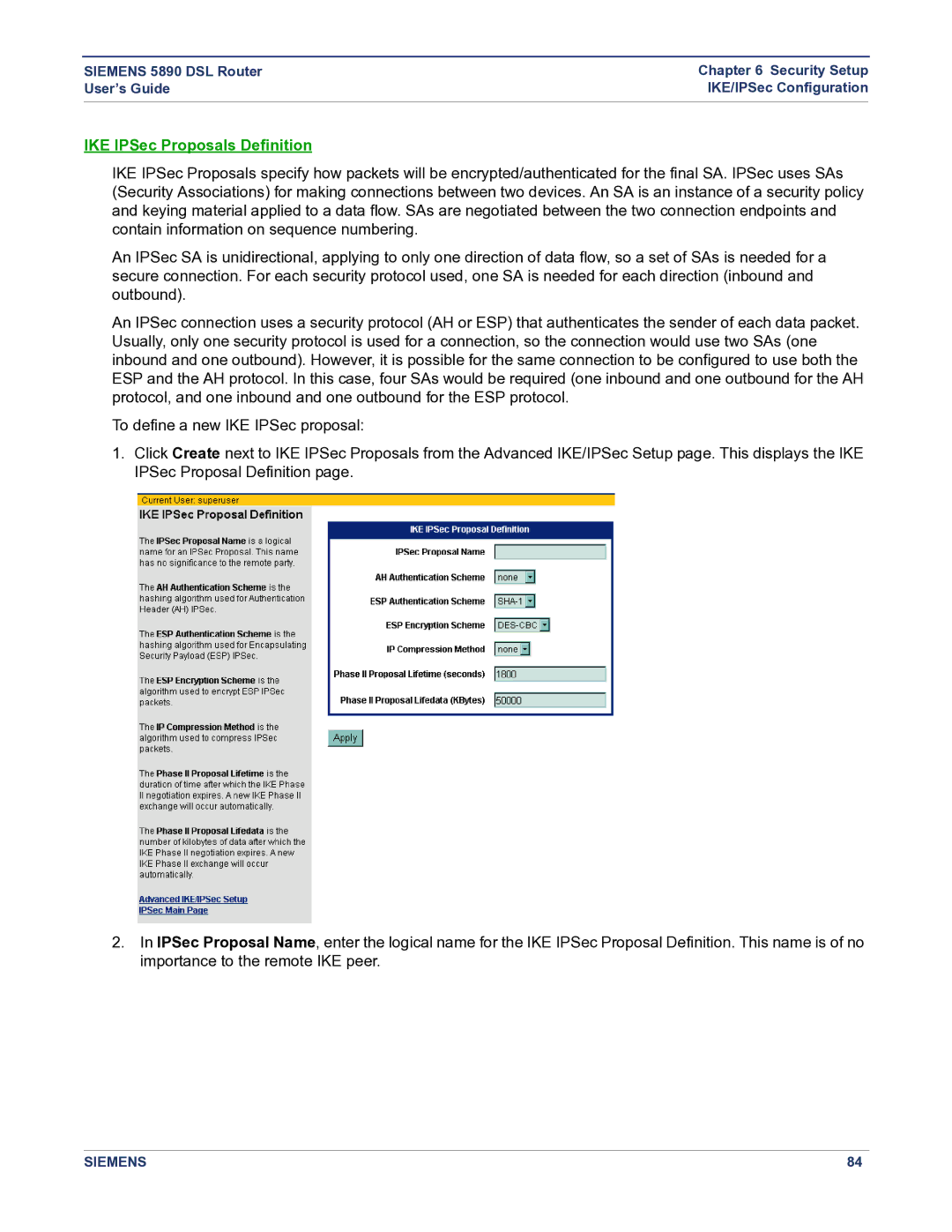 Siemens 5890 manual IKE IPSec Proposals Definition 