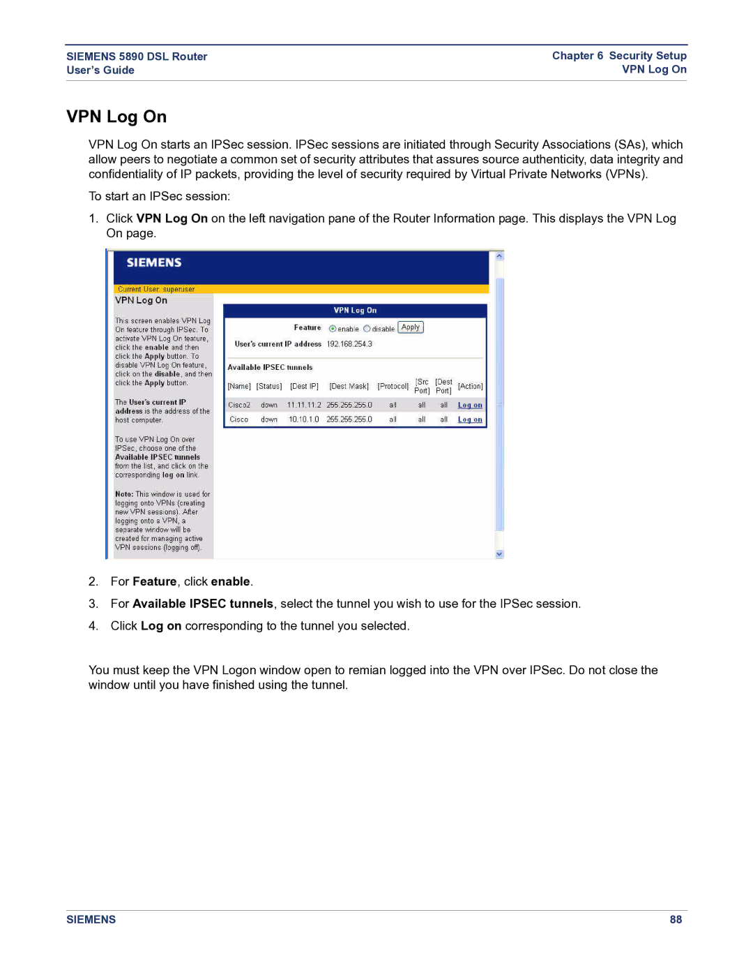 Siemens 5890 manual VPN Log On 