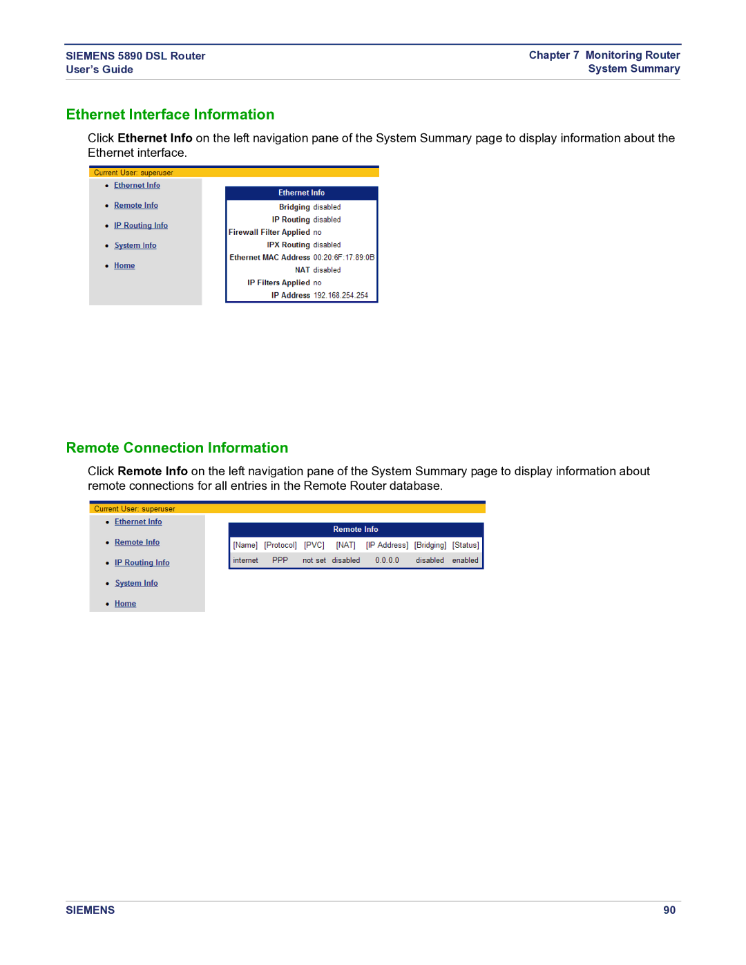 Siemens 5890 manual Ethernet Interface Information, Remote Connection Information 