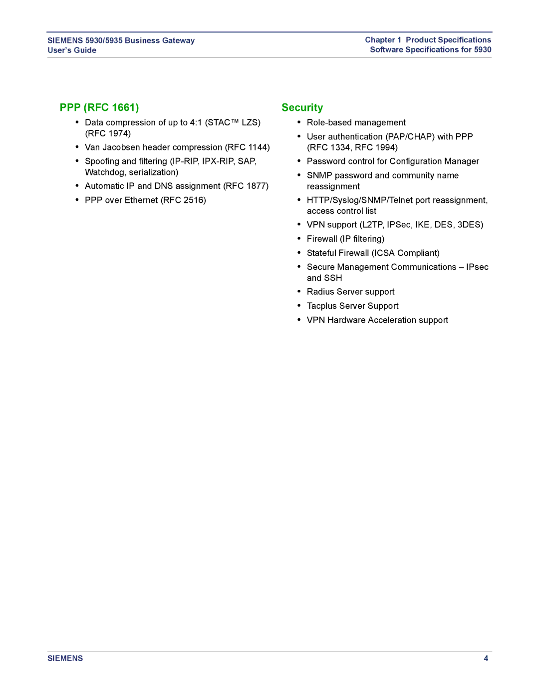 Siemens 5935, 5930 manual Ppp Rfc, Security 