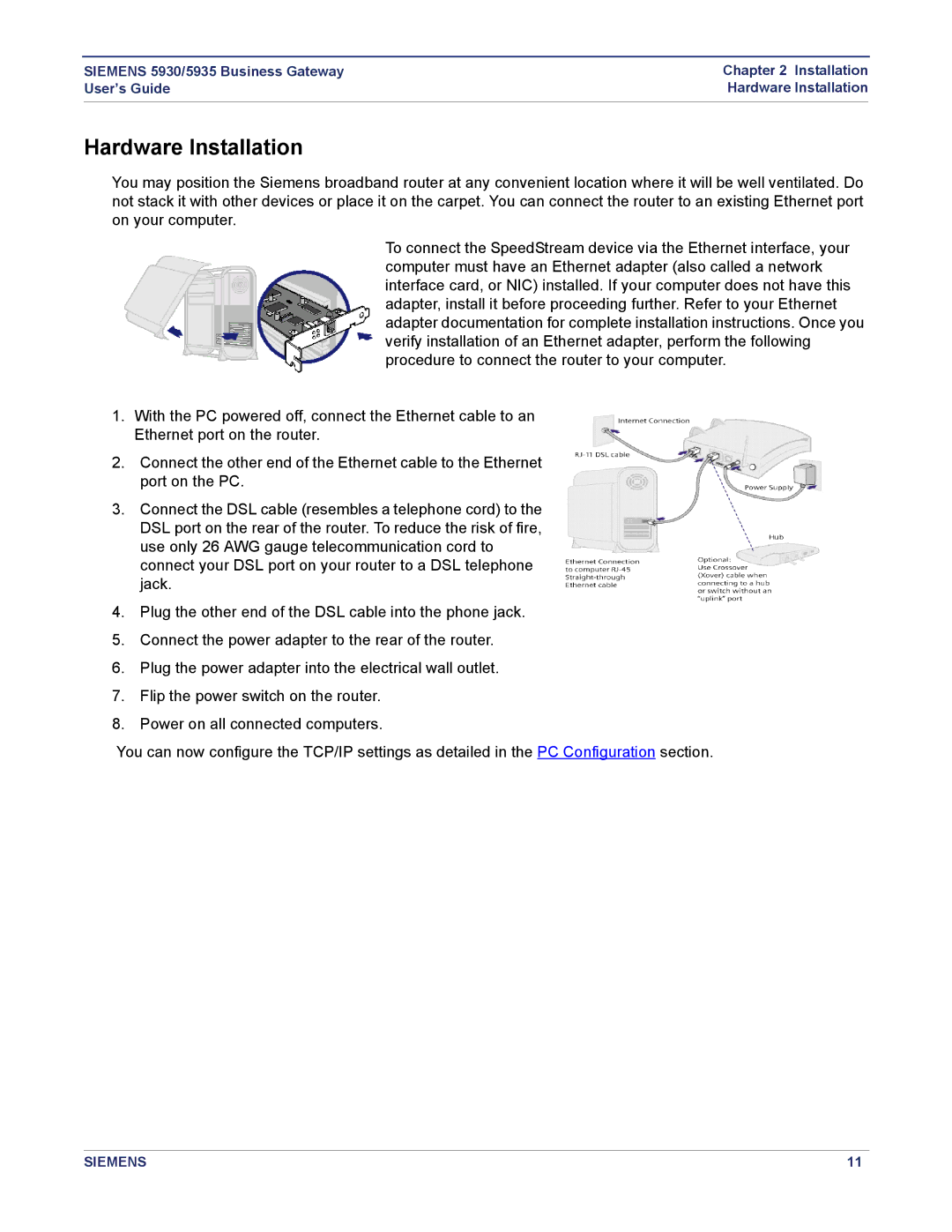 Siemens 5930, 5935 manual Hardware Installation 