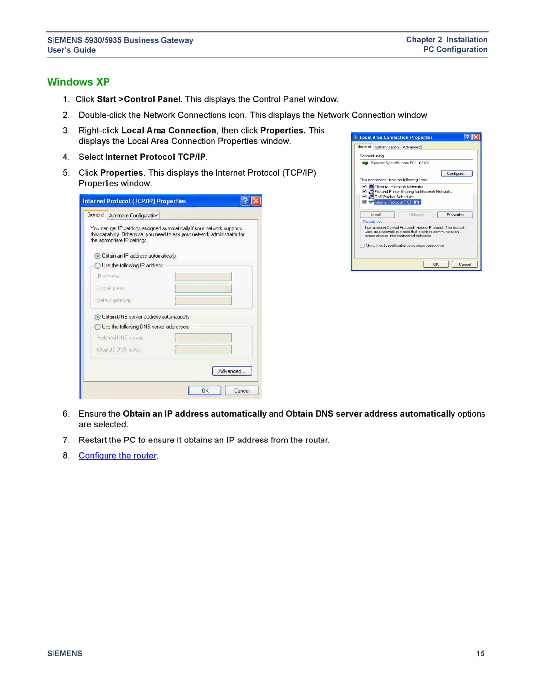 Siemens 5930, 5935 manual Windows XP 