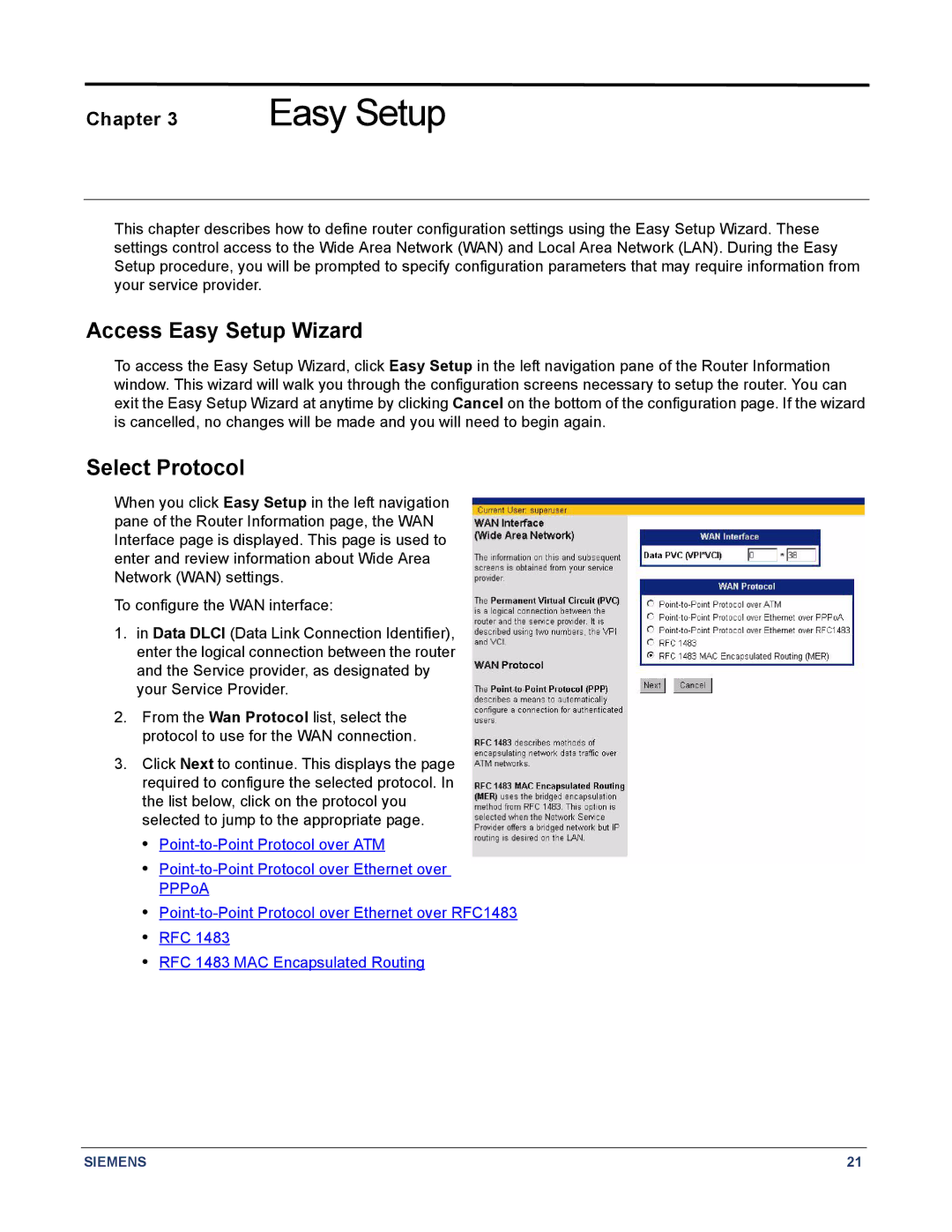 Siemens 5930, 5935 manual Access Easy Setup Wizard, Select Protocol 