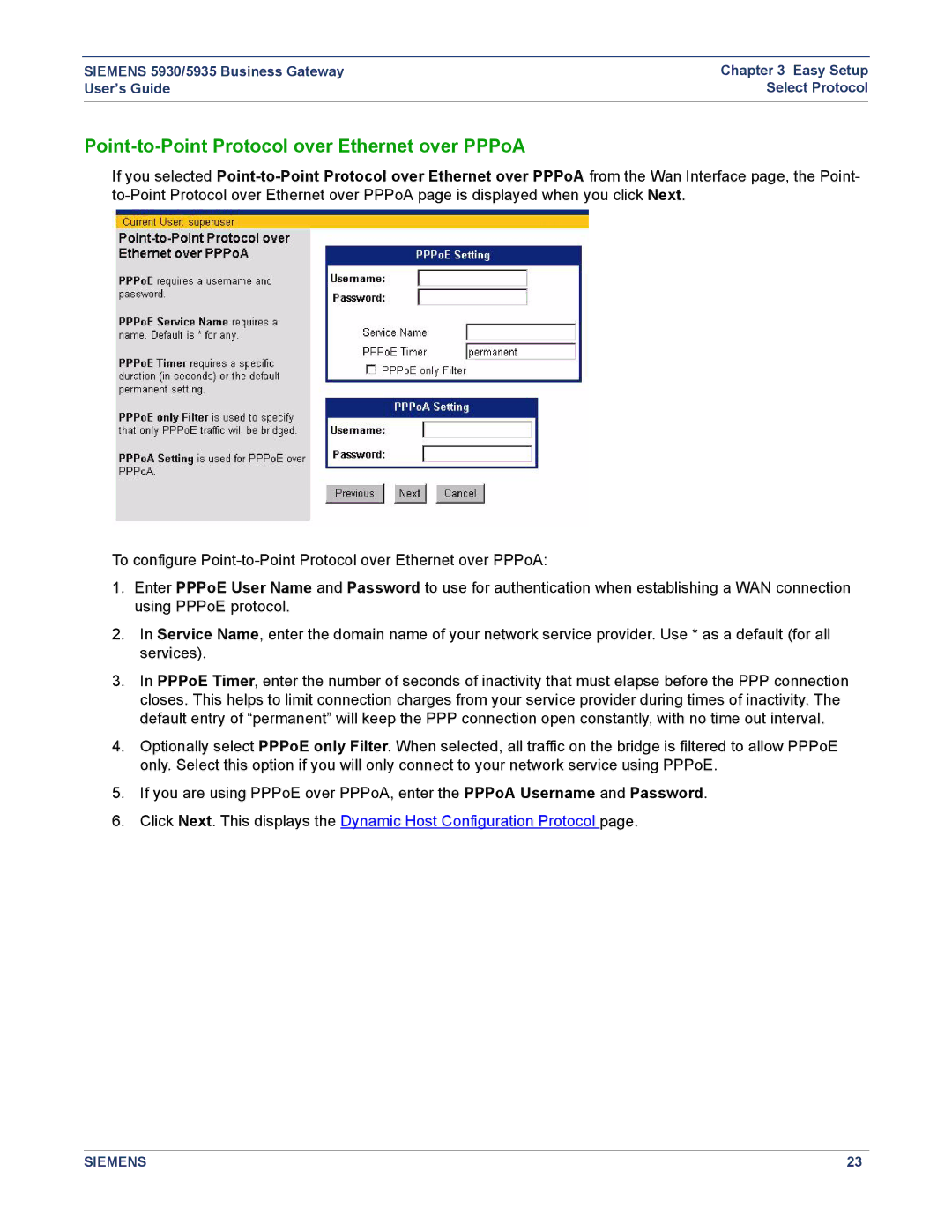 Siemens 5930, 5935 manual Point-to-Point Protocol over Ethernet over PPPoA 