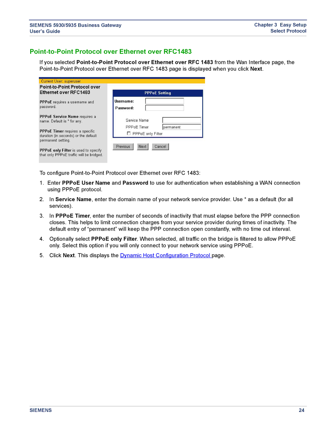 Siemens 5935, 5930 manual Point-to-Point Protocol over Ethernet over RFC1483 