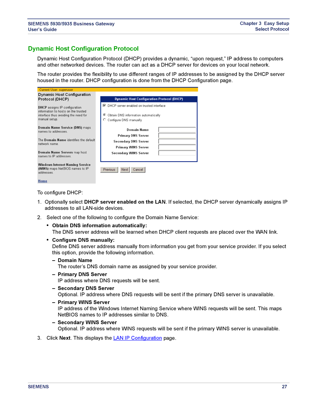 Siemens 5930, 5935 manual Dynamic Host Configuration Protocol 