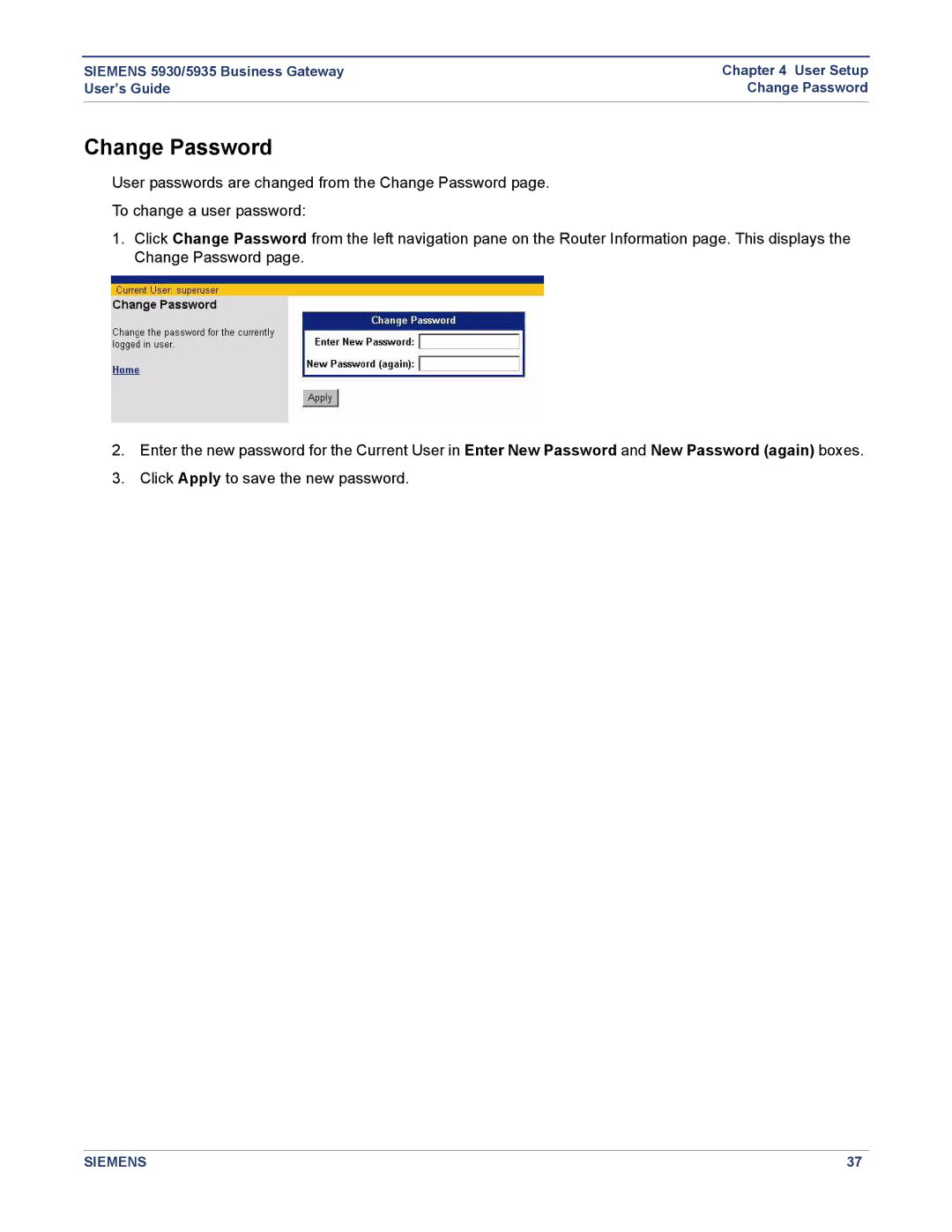 Siemens 5930, 5935 manual Change Password 