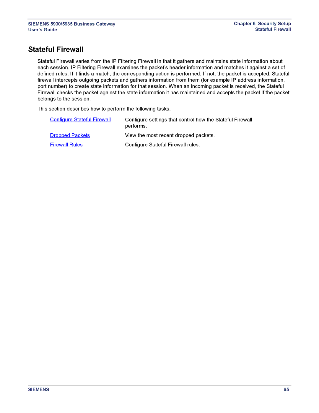 Siemens 5930, 5935 manual Stateful Firewall, Firewall Rules 