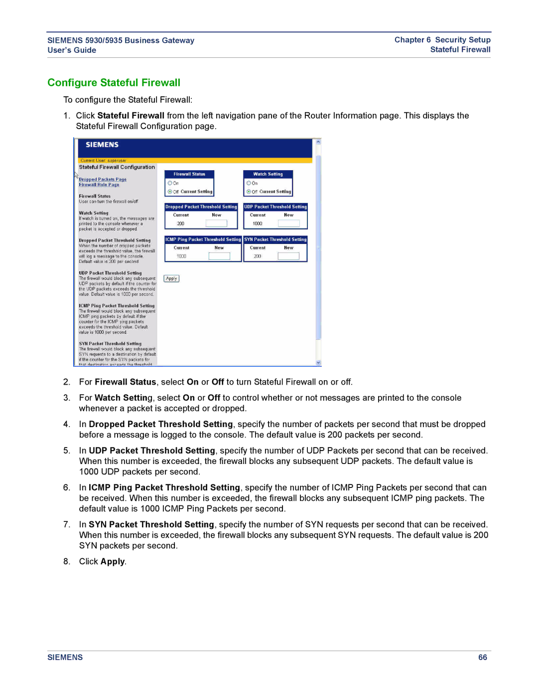 Siemens 5935, 5930 manual Configure Stateful Firewall 