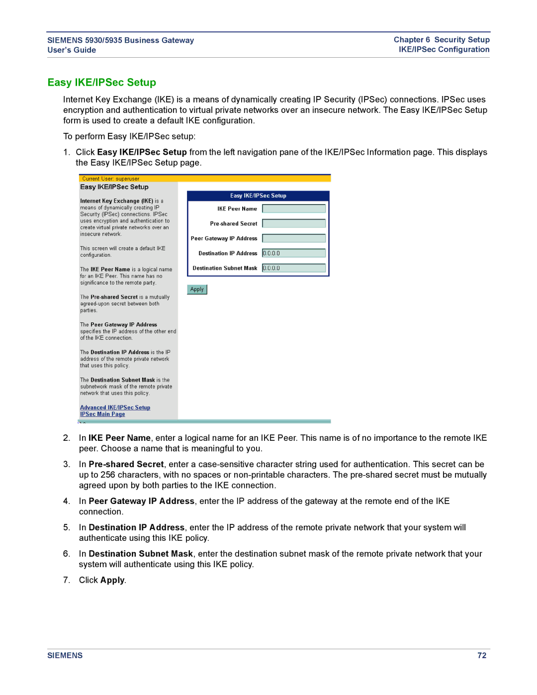 Siemens 5935, 5930 manual Easy IKE/IPSec Setup 