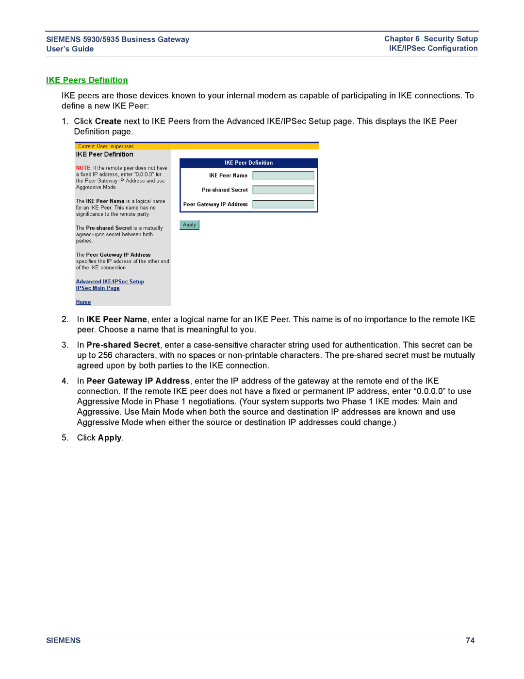 Siemens 5935, 5930 manual IKE Peers Definition 