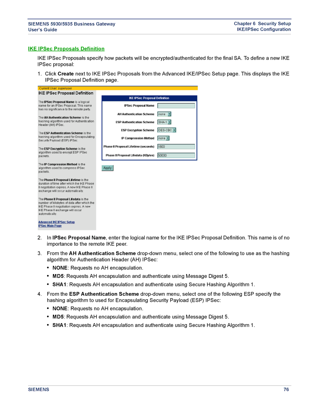 Siemens 5935, 5930 manual IKE IPSec Proposals Definition 