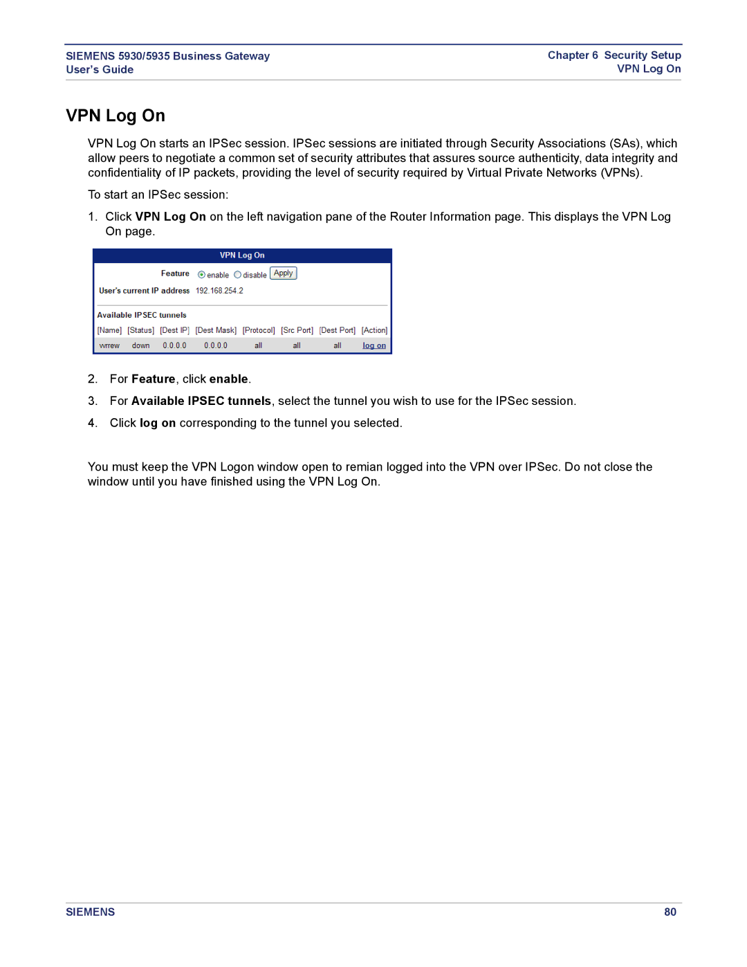 Siemens 5935, 5930 manual VPN Log On 