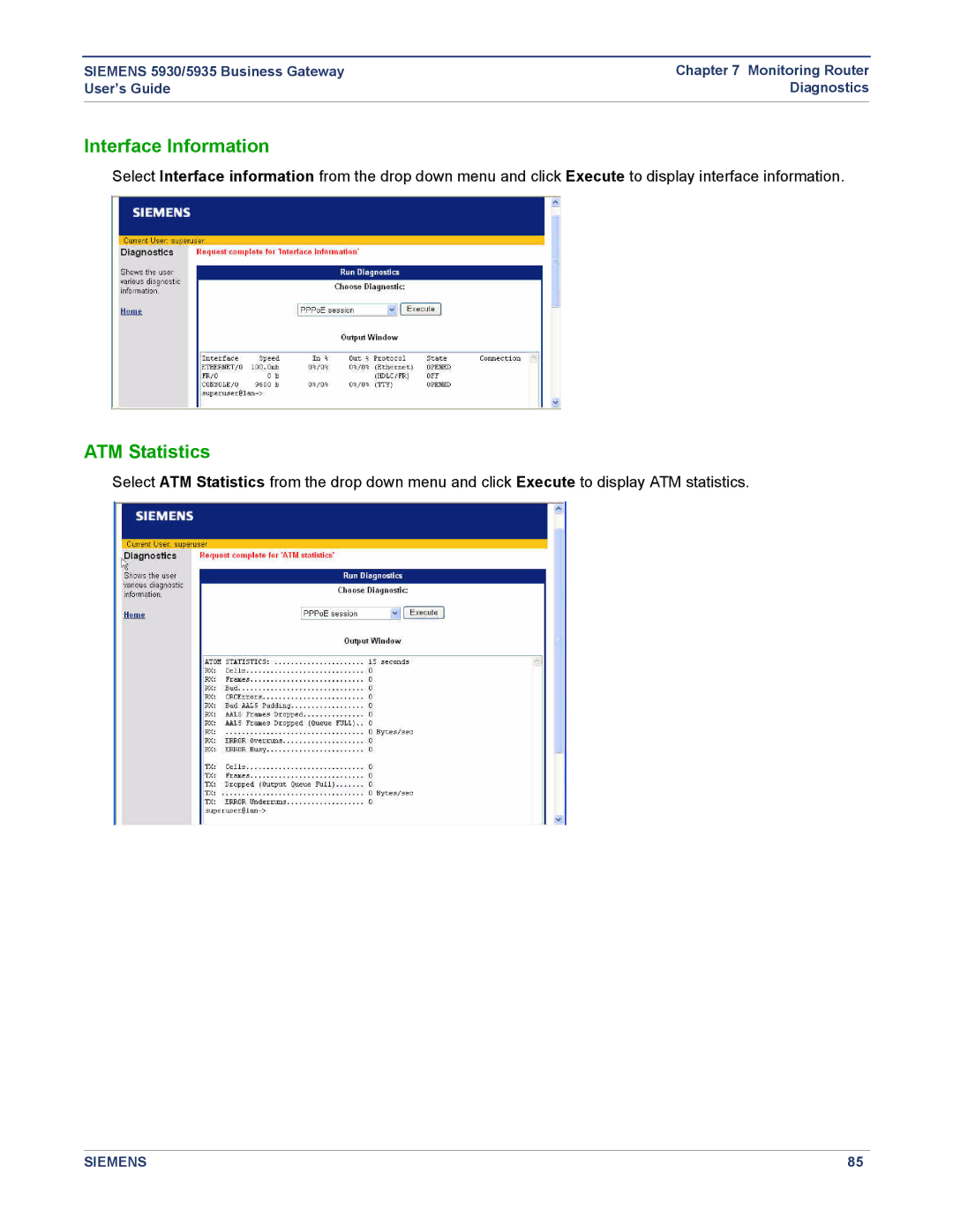 Siemens 5930, 5935 manual Interface Information, ATM Statistics 