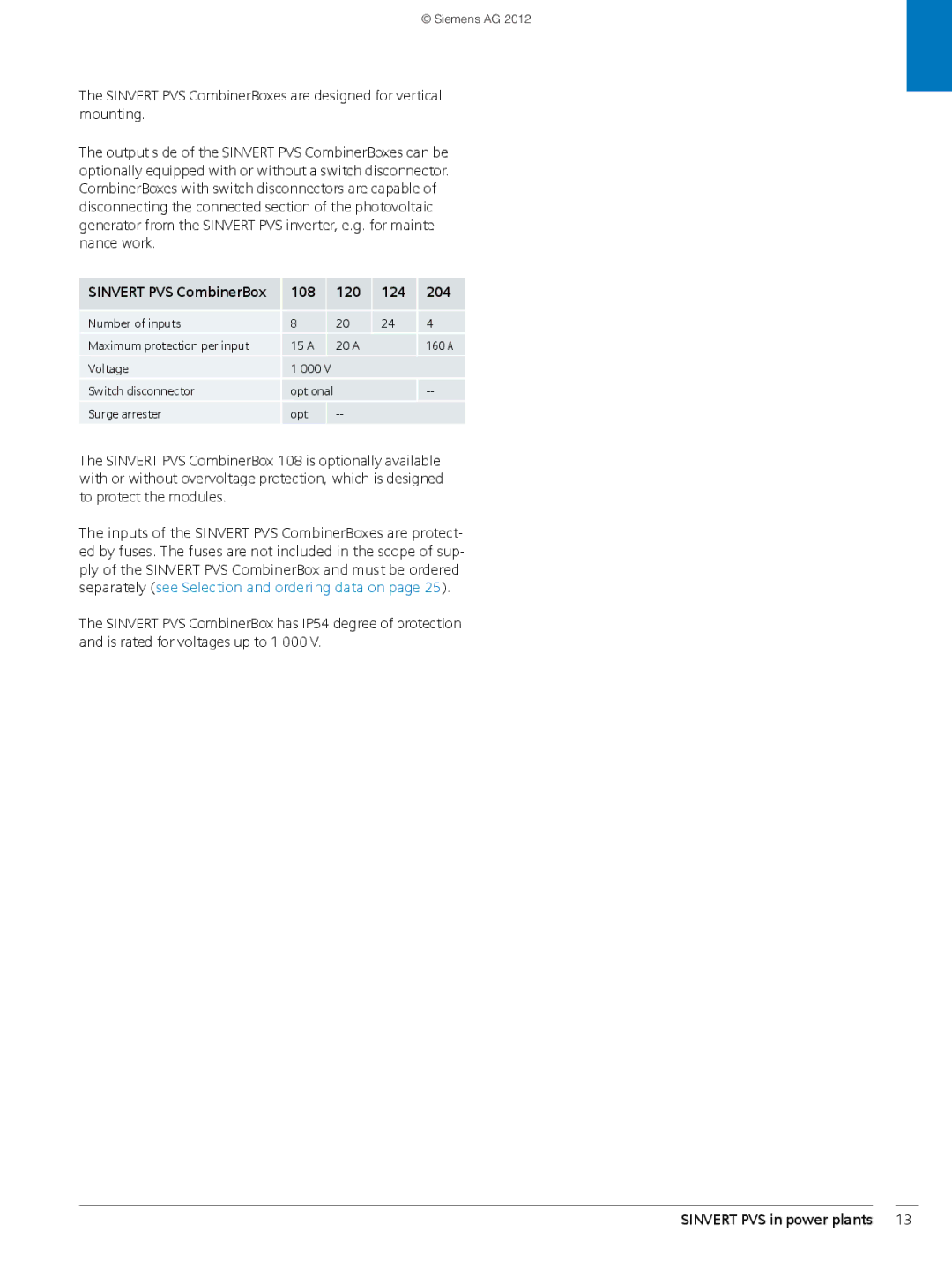 Siemens 600 brochure Sinvert PVS CombinerBox 108 120 124 204 