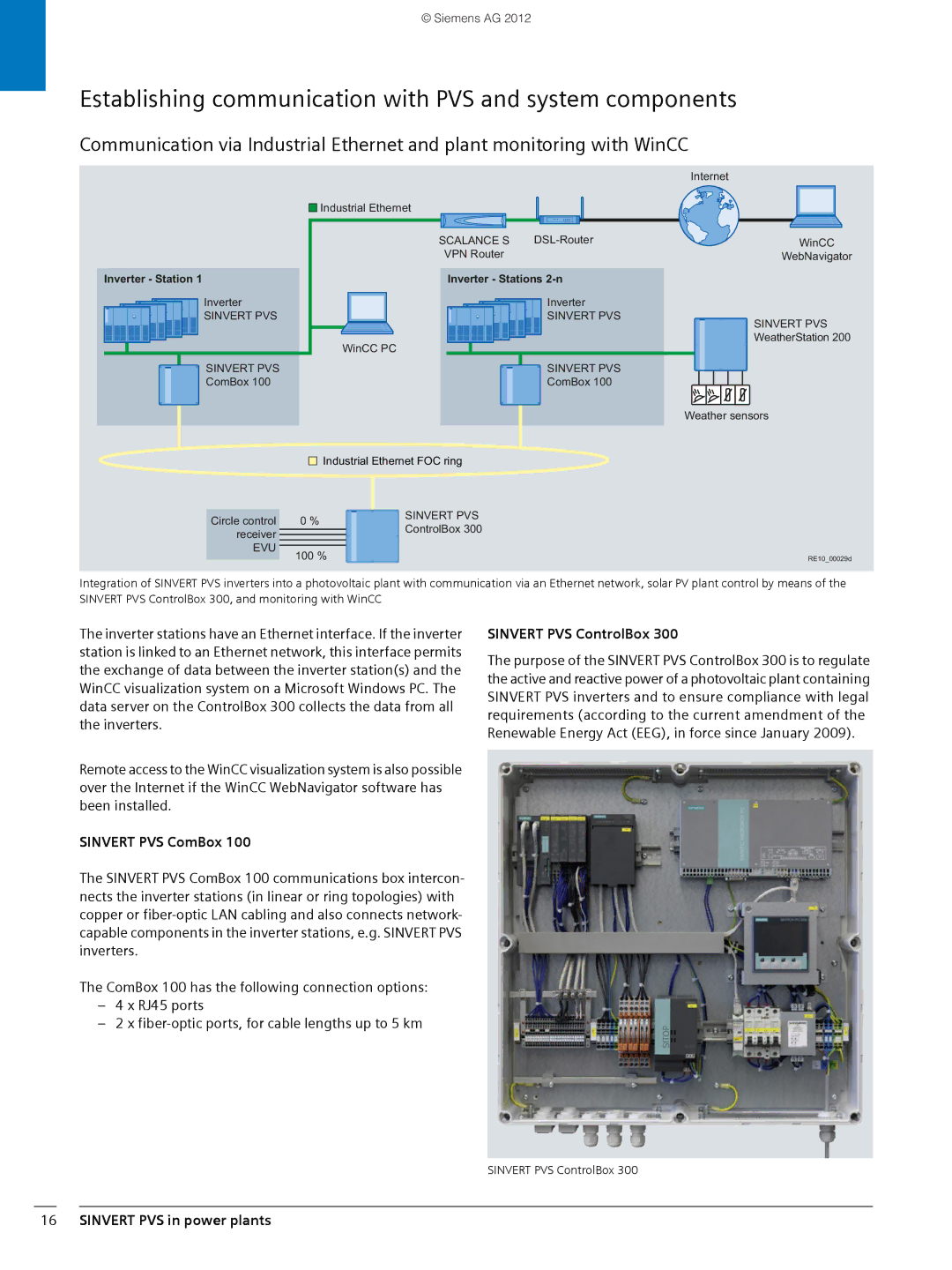 Siemens 600 brochure Establishing communication with PVS and system components, Sinvert PVS ComBox, Sinvert PVS ControlBox 