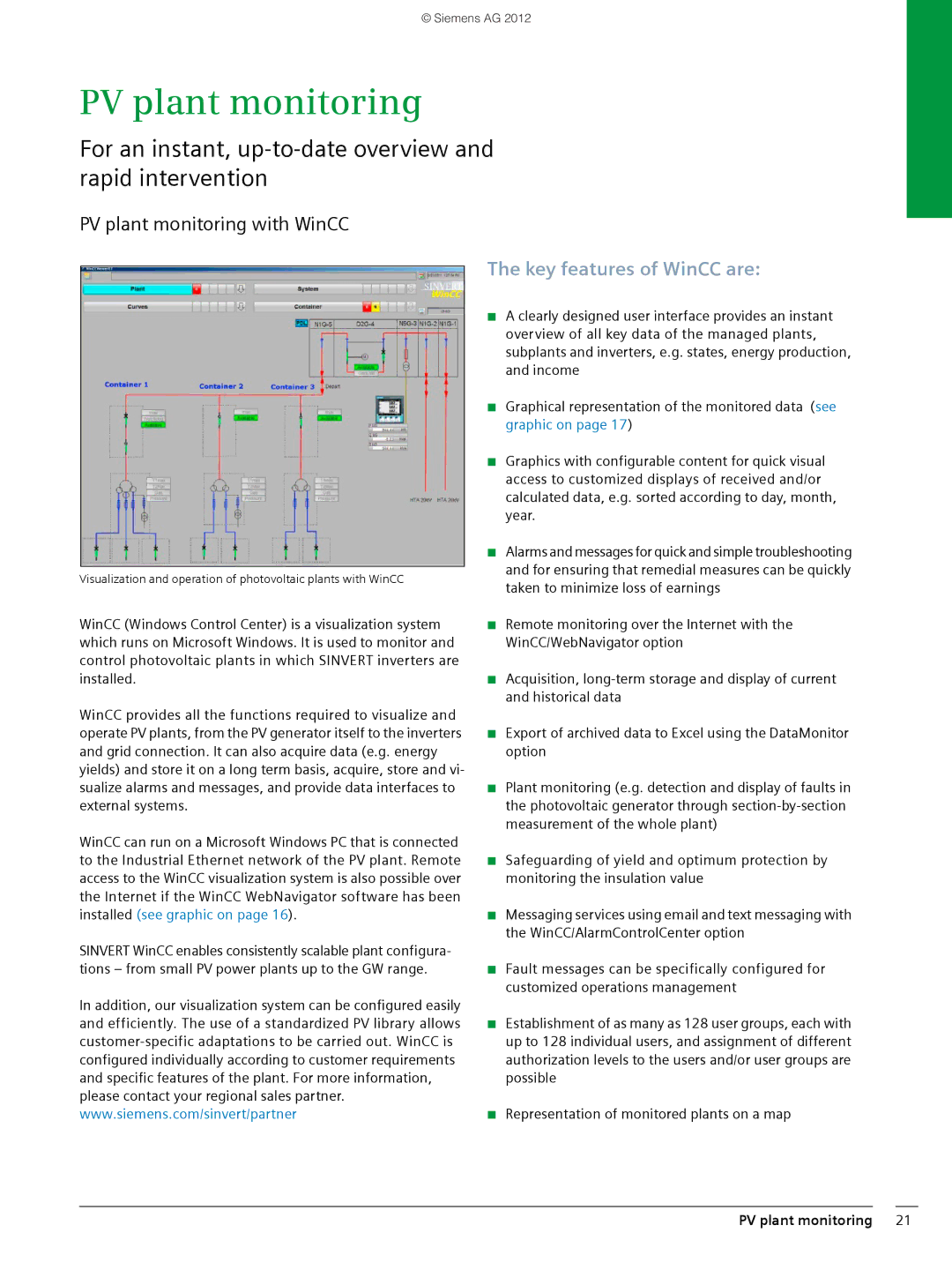 Siemens 600 brochure For an instant, up-to-date overview and rapid intervention, PV plant monitoring with WinCC 