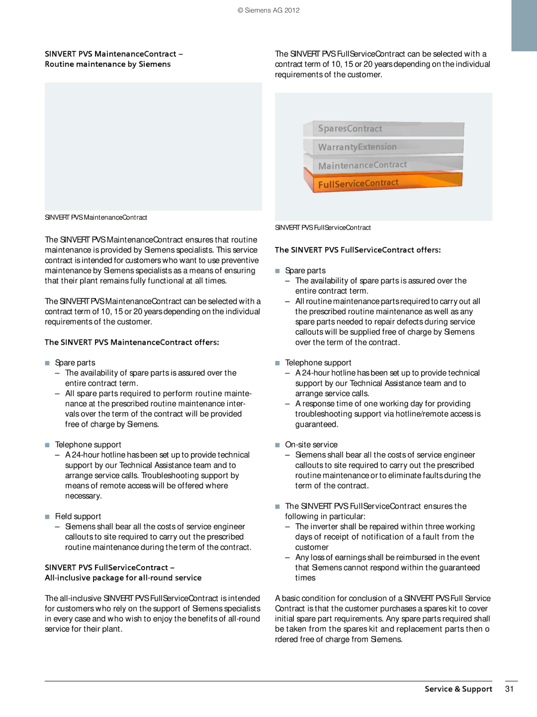 Siemens 600 brochure Routine maintenance by Siemens, Sinvert PVS MaintenanceContract offers 