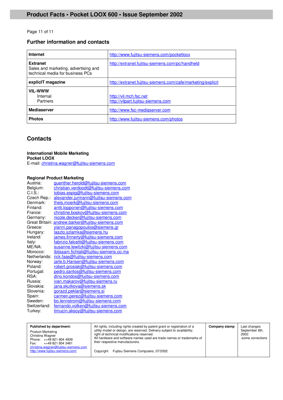 Siemens 600 manual Contacts 