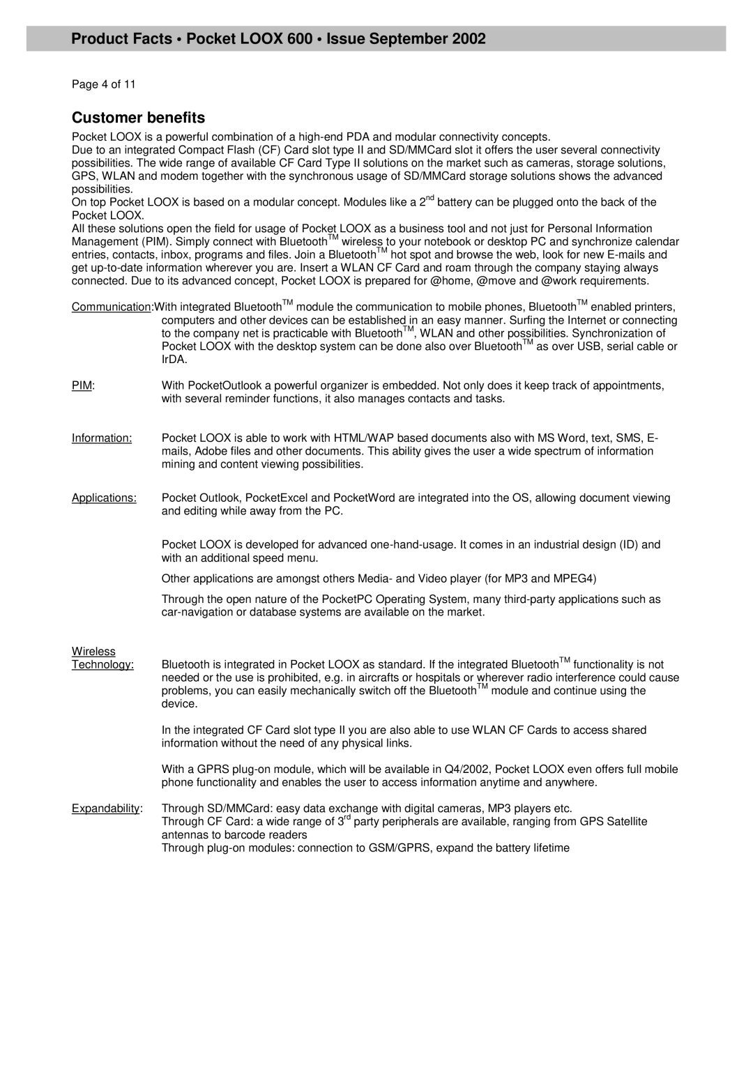 Siemens 600 manual Customerbenefits, Page4of11, Wireless 