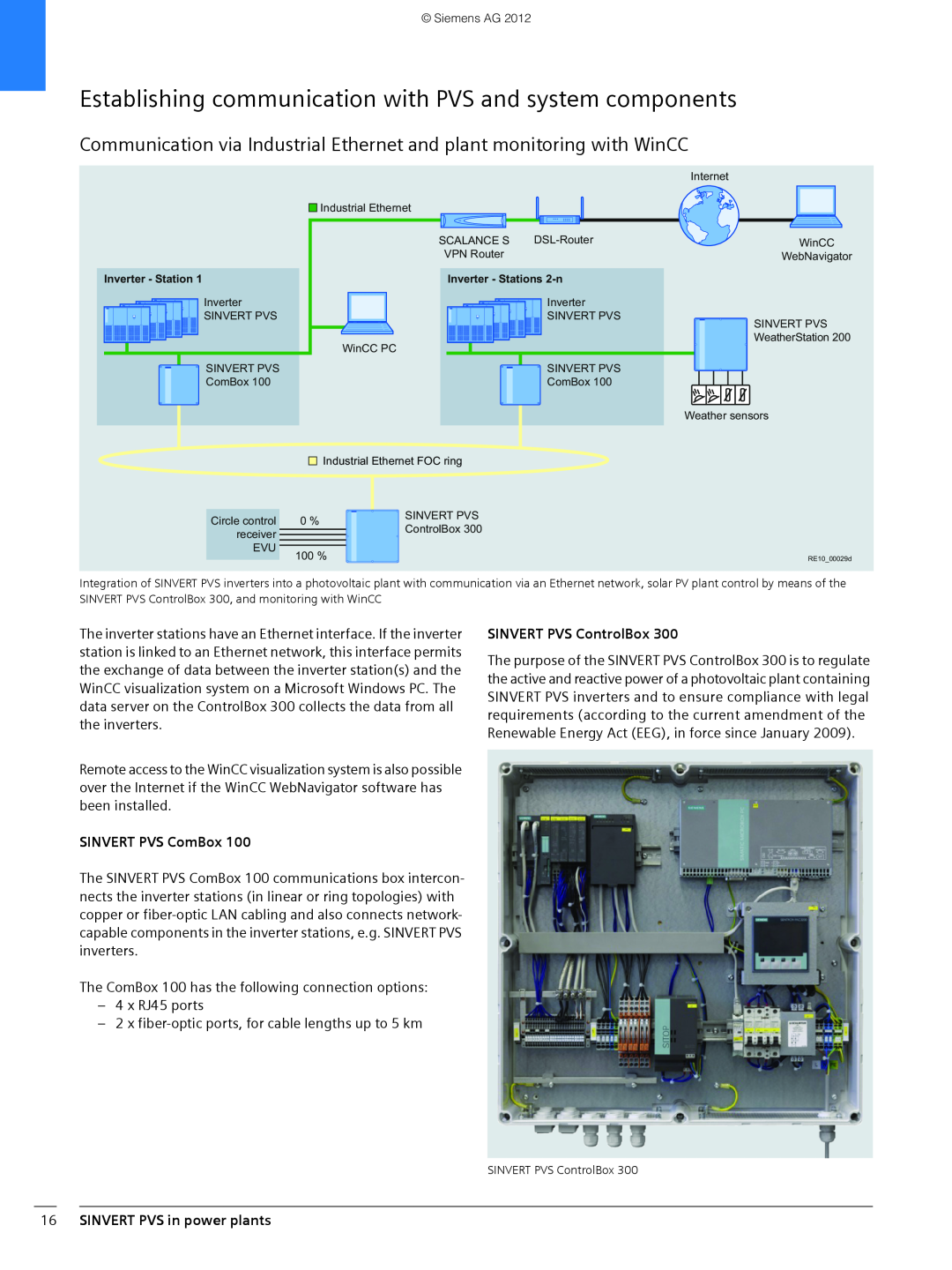Siemens 600 brochure SINVERT PVS ComBox, SINVERT PVS ControlBox, 16SINVERT PVS in power plants 